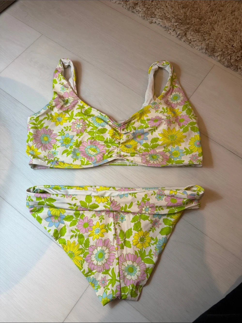 Frankie’s bikini Floral Two-Piece Bikini Set - Yellow, Pink, Green